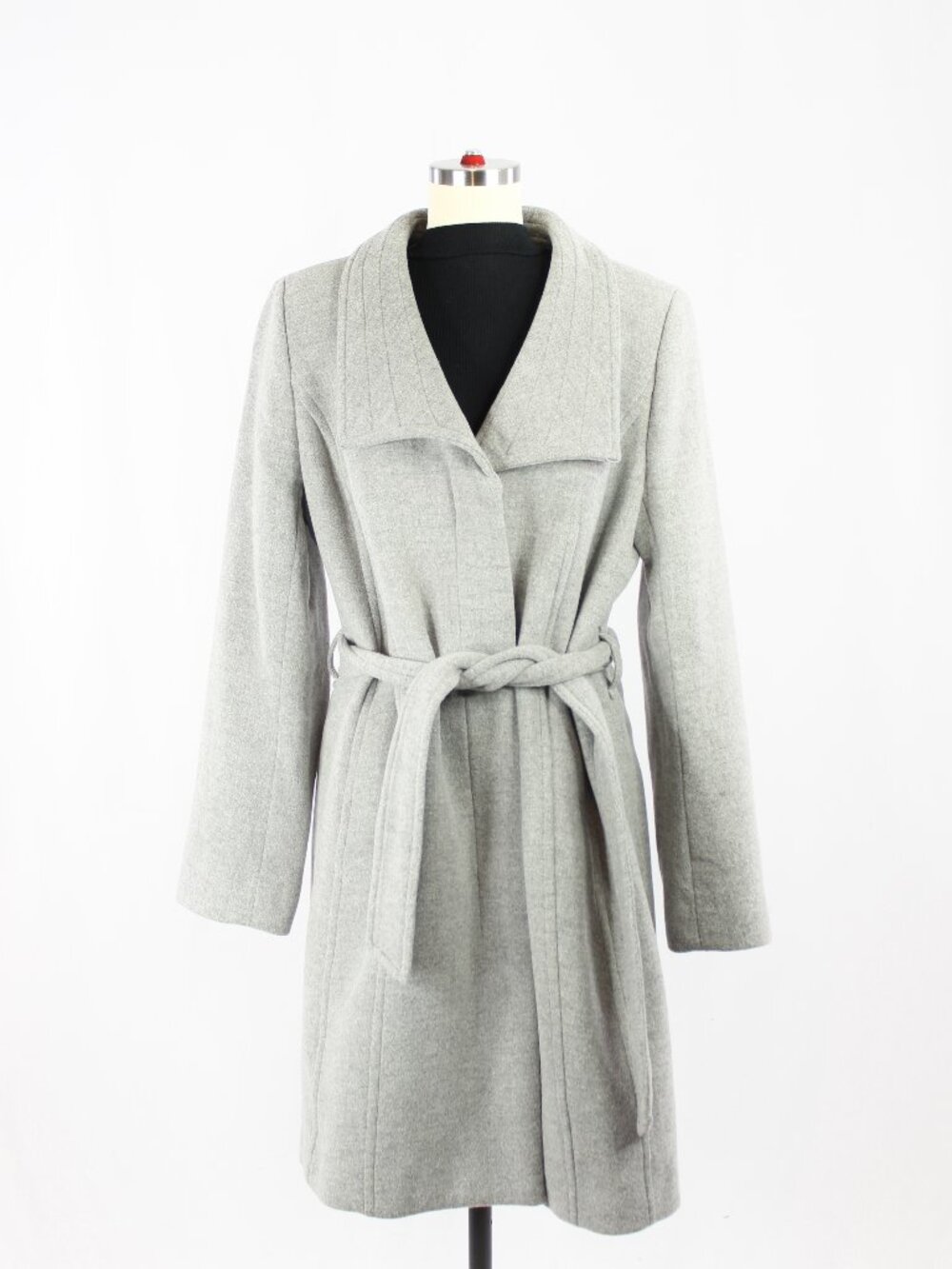 Aritzia BABATON Connor Heather Light Grey Virgin Wool Belted Wrap Coat, Size M - Picture 1 of 16